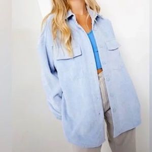 Ardene Oversized Corduroy Button Up Shirt Size Small Light Blue